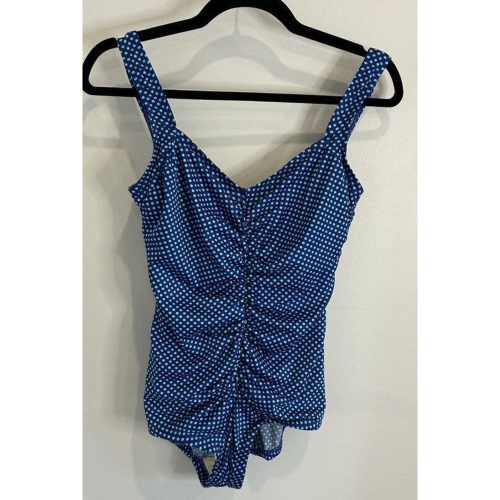 Gabar Vintage Womens One Piece Swimsuit Blue Aqua Dot Ruched Size 14